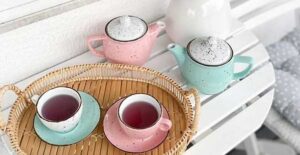 Šalice za kavu i čaj točkasti set boja mint i roza
